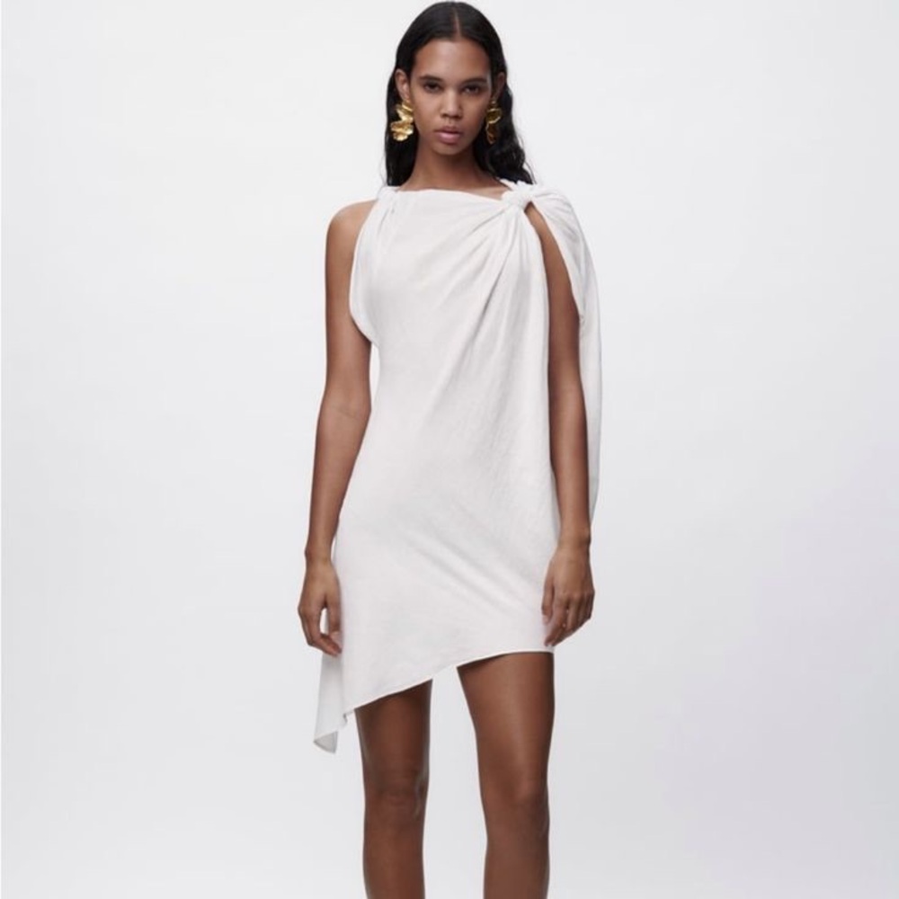 Zara White One Shoulder Sheath Dress